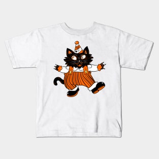 Black White and Orange Halloween Vintage Looking Cat Kids T-Shirt